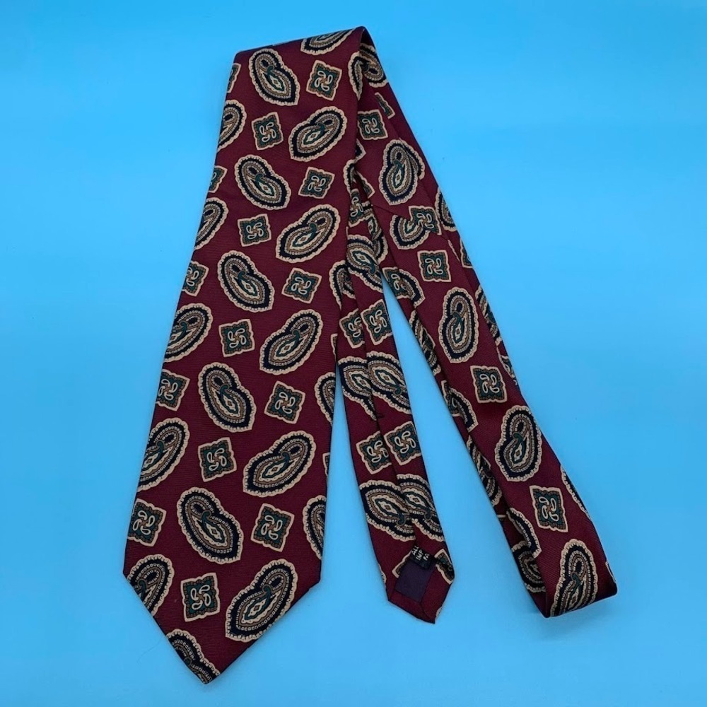 Adolfo Burgundy Geometric Paisley Print Silk Men's Classic Neck Tie